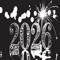 ''Distressed 2026 number with ink splatters and grunge effect on dark background for new year celebration''