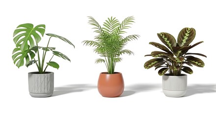 Obraz premium Indoor Plants Collection in Pots Isolated on White Background