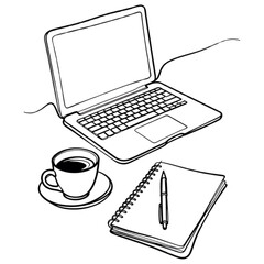 Laptop Coffee Notebook Workspace Vector