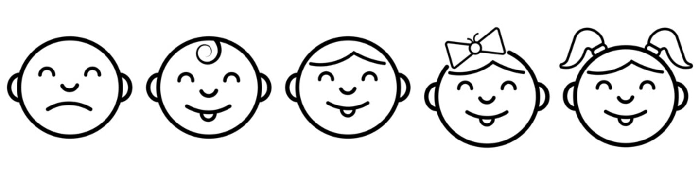 Different Stages of Child Expressions with Cute Faces Design