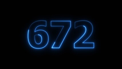 Abstract beautiful blue color neon countdown 672 number icon illustration background.