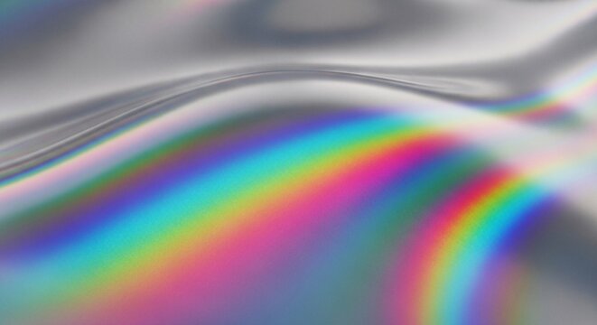 Abstract wavy metallic background with vibrant holographic light dispersion and rainbow refraction