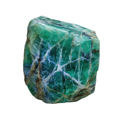 Raw, vibrant emerald crystal with visible white inclusions