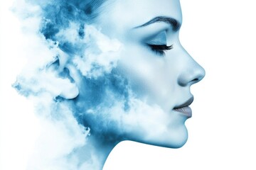 A captivating profile of a woman with an ethereal cloud effect surrounding her face.
