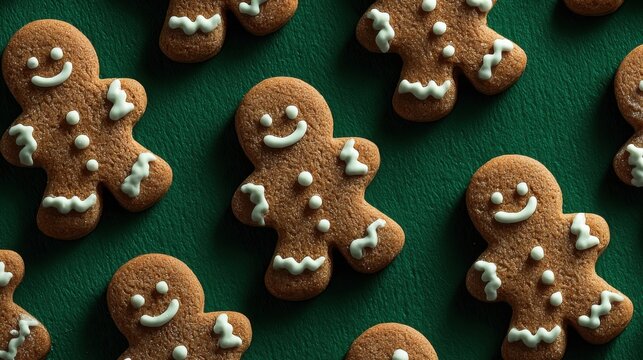 Freshly baked gingerbread cookies arranged on a green surface for festive enjoyment