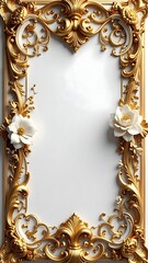 Exquisite rococo frame with gold leaves and detailed white blossoms high resolution picture