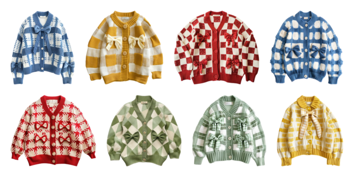 PNG Colorful checkered knitted sweaters, element set on transparent background