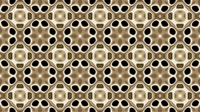 Repeating geometric tile pattern in beige tones with circular and hexagonal shapes.