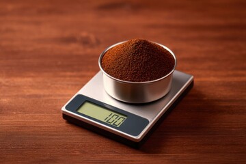 Accurate Measurement of Powder Weight on Digital Scale with a Small Bowl on Wooden Surface