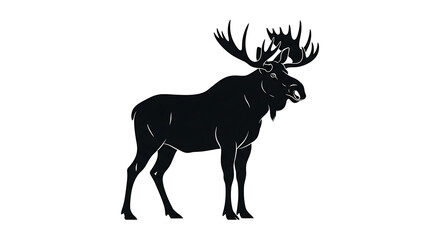 Majestic bull moose with large antlers standing profile view isolated on white background
