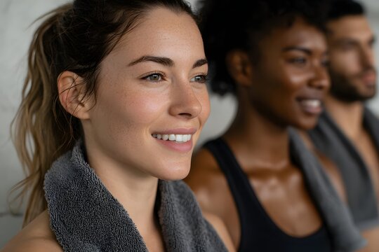 Friends enjoying a cool down session after fitness activities indoors