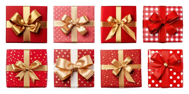 PNG Colorful festive gift boxes, element set on transparent background