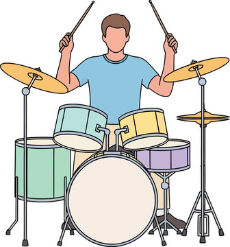 Energetic drummer illustration ready to play cool music, perfect for music school promo, band posters or creative projects needing rhythm and fun!