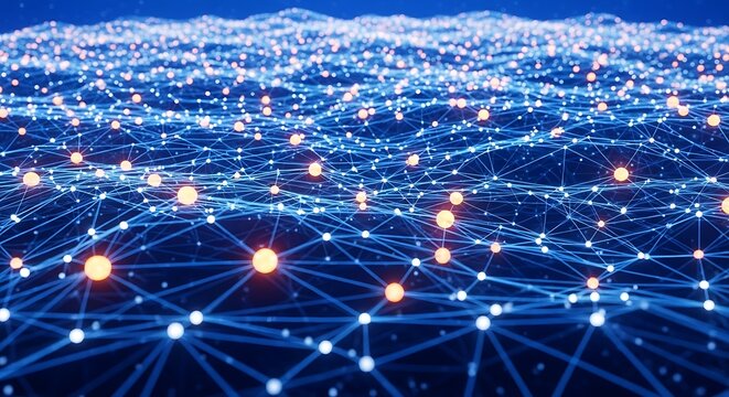 Abstract blue digital data and network connection pixel background, technology and connection concept, 3d rendering, big data visualization