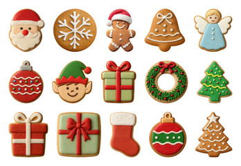 Obraz premium PNG Festive decorated Christmas cookies assortment, element set on transparent background