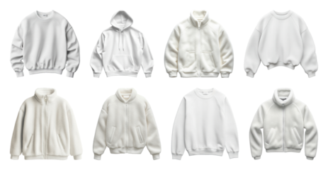 PNG Variety of cozy white sweaters, element set on transparent background