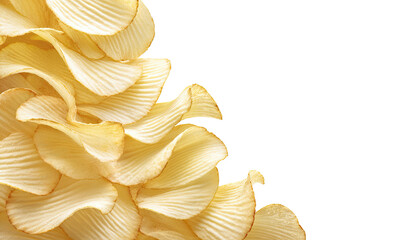 Stacked potato chips form layered edge against black