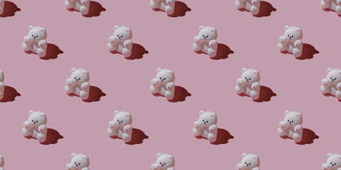 Toy bears pattern on a pink background. Toy pattern.