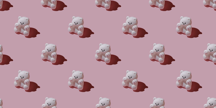 Toy bears pattern on a pink background. Toy pattern.