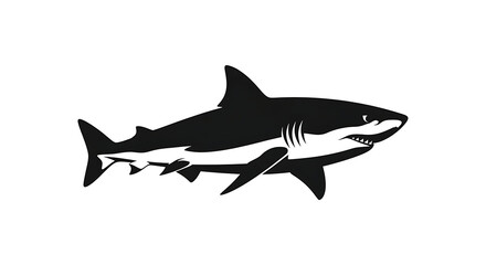 Fototapeta premium Silhouette of a great white shark swimming with a smaller shark underneath isolated on white background