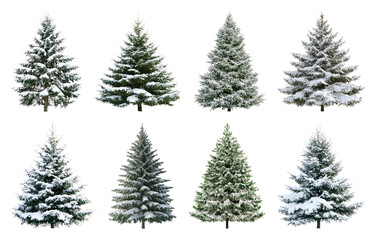 Fototapeta premium PNG Snow-covered evergreen trees collection, element set on transparent background