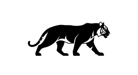 Silhouette of a powerful tiger walking with its tail held high isolated on white background