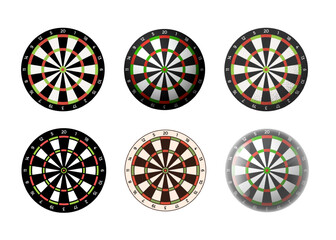 Dartboard darts game vector set collection in modern glass styles. Detailed Dartboard target symbol vector illustration perfect for apps and web design