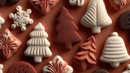 Colorful holiday-themed shapes in festive arrangements on a warm backdrop