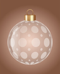 Circle glass ornament vector bauble for stylish Christmas and New Year decor. Transparent glass sphere vector illustration for festive xmas 3D graphic