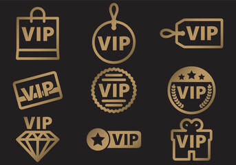 Naklejka premium Set of golden VIP icons luxury vector design elements isolated on a black background