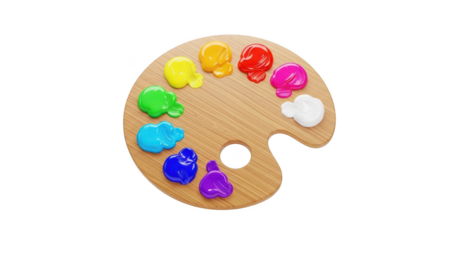 Palette of paint with a white circle in the middle. isolated illustration on  transparent background PNG