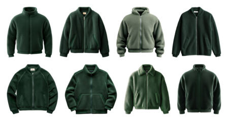 PNG Variety of green fleece jackets, element set on transparent background