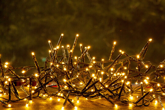 Warm Gold LED Fairy Lights Against a Dark and Blurry Holiday Background