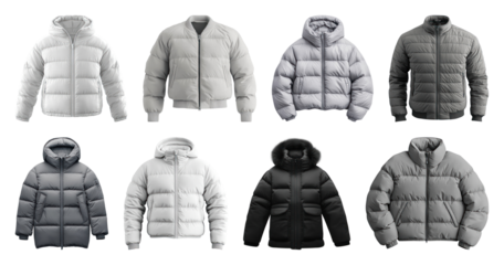 PNG Stylish winter puffer jackets collection, element set on transparent background