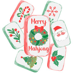 Christmas Mahjong Watercolor Clipart, Cute Holiday Pastel Tiles, Festive Winter Illustration, Handpainted Decorative Tile Art for Cards, Stickers, Scrapbooking and Digital Crafts