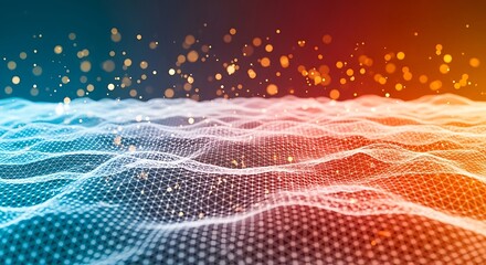 Abstract technology background with a dynamic wave of connected dots and lines, creating a sense of movement and connectivity in a digital landscape