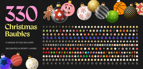 Christmas balls vector collection set. Xmas ornament bauble bundle. Detailed pack Christmas luxury and sport bauble symbols vector illustration perfect for xmas or new year holiday design