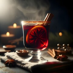 The warmth of a cozy Christmas: Winter mulled wine with cinnamon and orange. AI Generated, Generative AI