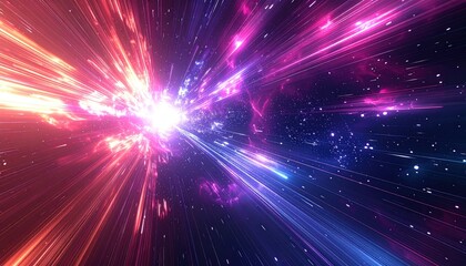 Fototapeta premium Abstract depiction of a cosmic journey through space, with radiant streaks of light and vibrant colors
