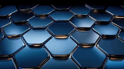 Dark blue hexagonal surface with reflective metallic texture.