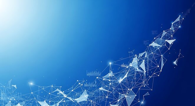 Abstract blue background with connecting dots and lines, representing data and technology, creating a dynamic and futuristic visual experience
