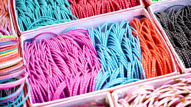 Slow motion shot of cultural handmade jewelry bangles for ladies of Pakistan