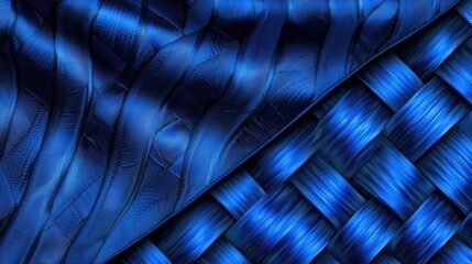 Deep blue textured material overlaying a woven pattern.