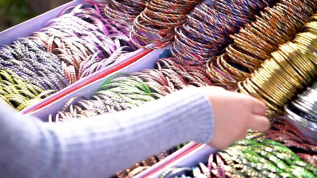 Slow motion shot of cultural handmade jewelry for ladies of Pakistan