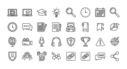 Collection of Modern Flat Icons for Education Technology and Business Concepts Vector Art