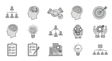Linear icons depicting business, mindset and innovation concepts