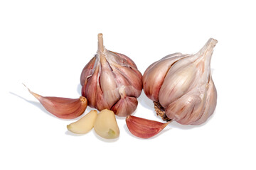 Garlic bulb and clove isolated. Garlic bulbs with cloves on white background