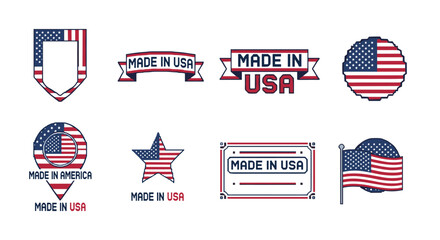 Retro pixel made in usa badges with american flag motifs for branding