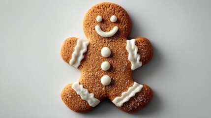 Festive gingerbread cookie smiling on a light background ready for the holiday season