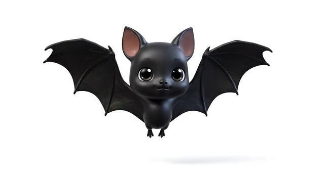 Cartoon black bat with large eyes against white background